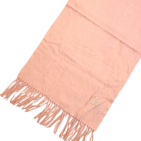 GIORGIO ARMANI Luxury Designer Vintage Logo Embroidered Pink Wool Scarf - Picture 3 of 16